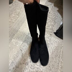 Black Knee-High Faux Suede Sock Boots